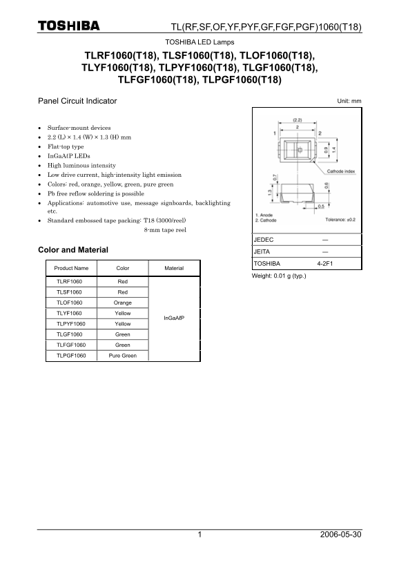 Toshiba TOSHIBA TL(RF, SF, OF, YF, PYF, GF, FGF, PGF)1060(T18) User Manual - Page 1