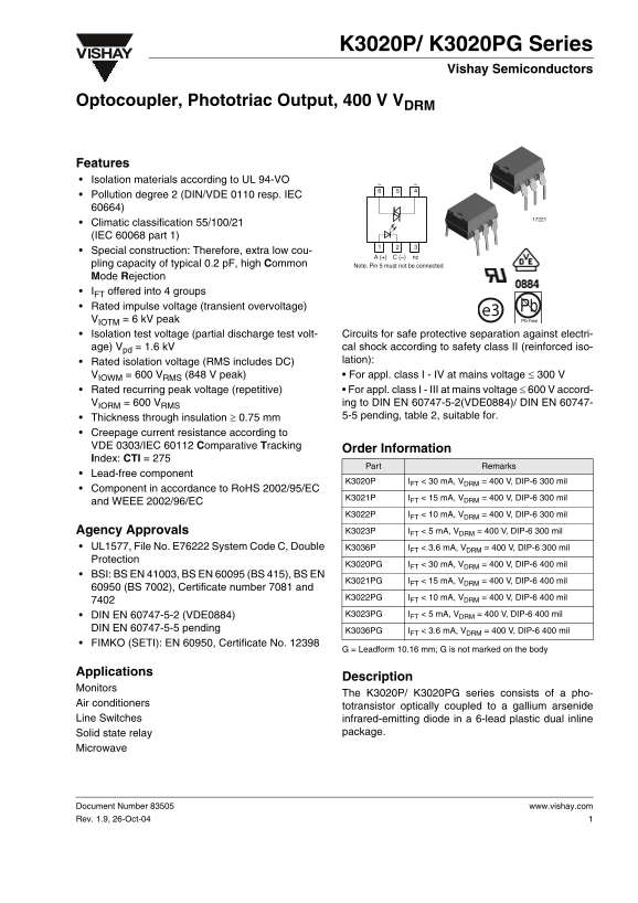 Vishay K3020P K3020PG Series Specifications and User Guide - Page 1