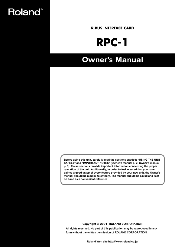 Roland RPC-1 R-BUS Interface Card Owner's Manual - Page 1