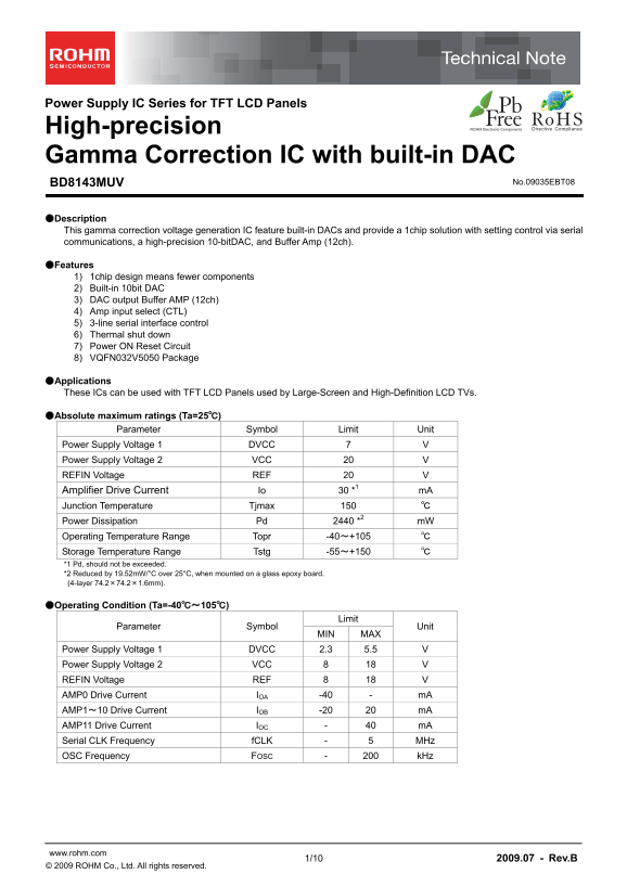 ROHM BD8143MUV Data Manual - Page 1