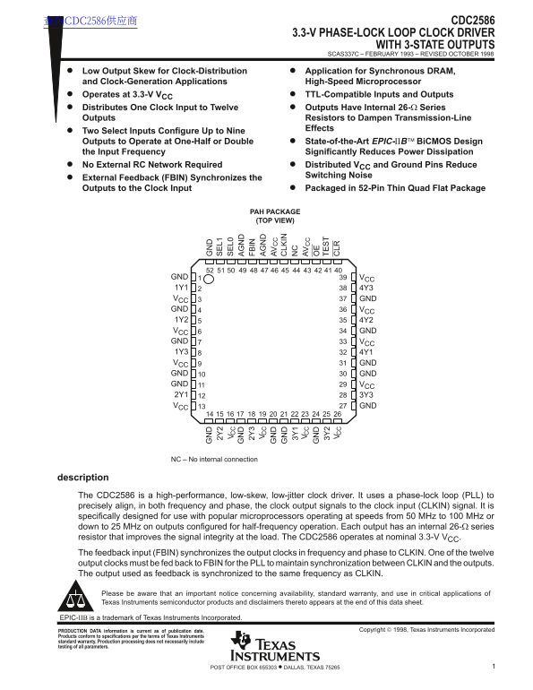 Texas Instruments CDC2586 Data Sheet - Page 1