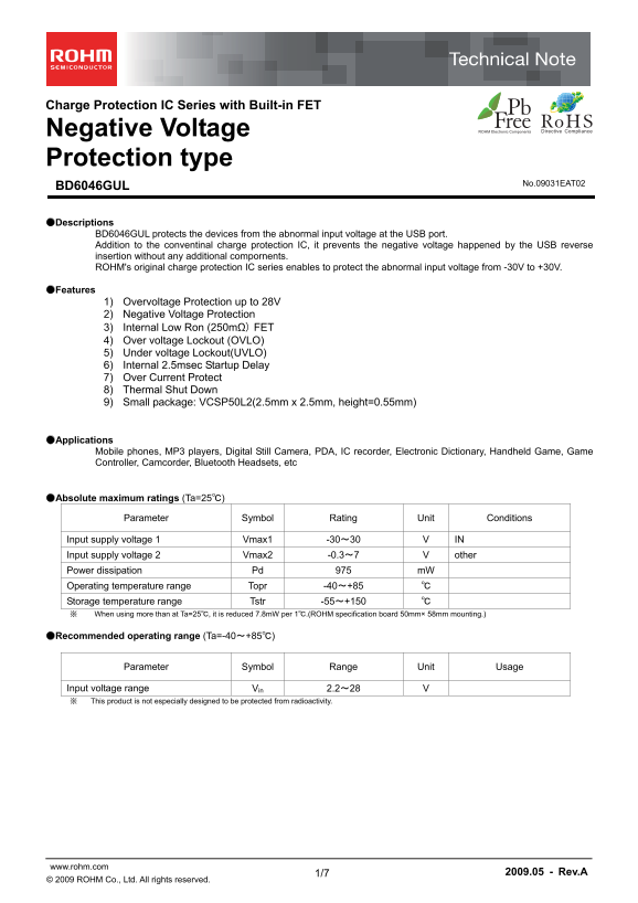 ROHM BD6046GUL Data Sheet - Page 1