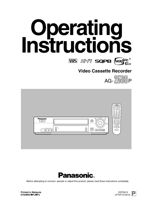 Panasonic AG-2580 User Guide and Manual - Page 1