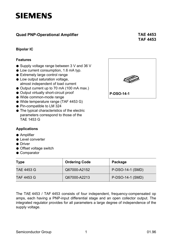 Siemens TAE 4453 TAF 4453 Data Sheet - Page 1
