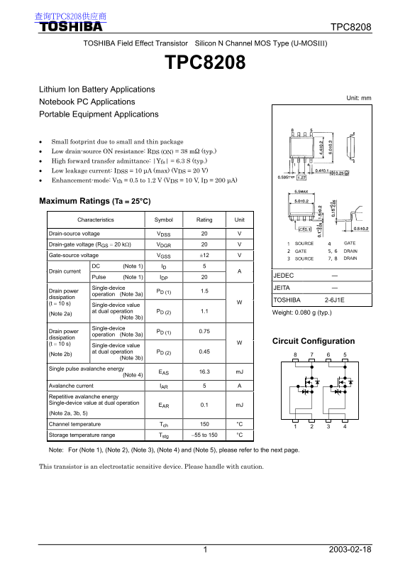 Toshiba TPC8208 Data Handbook - Page 1