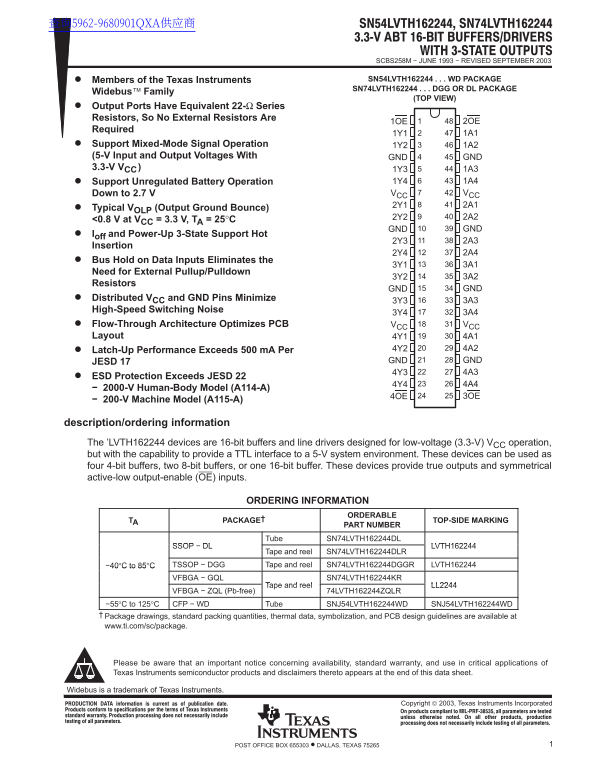 Texas Instruments SN54LVTH162244, SN74LVTH162244 Data Handbook/Instructions Manual - Page 1