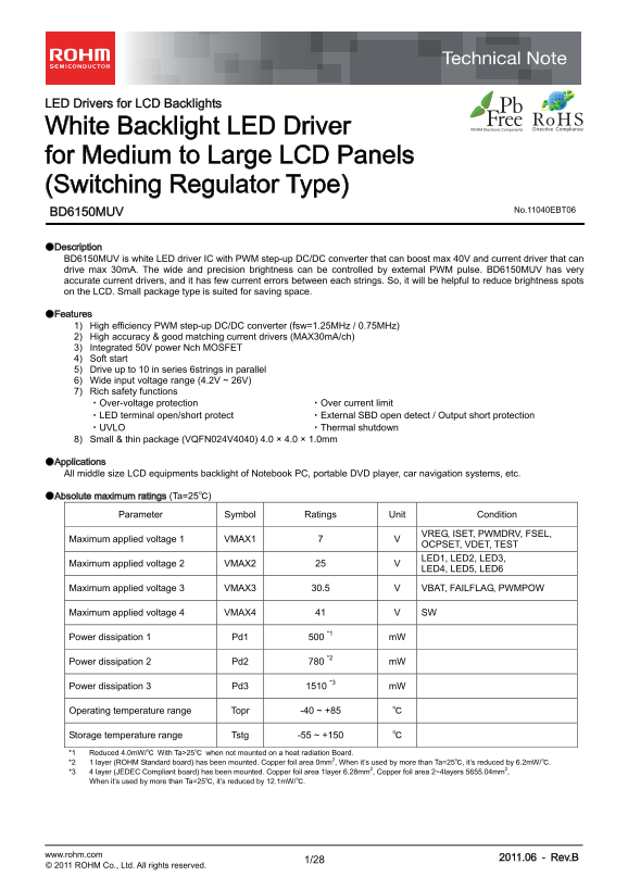 ROHM BD6150MUV Data Manual - Page 1