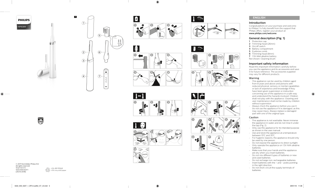 Philips Philips Pen Trimmer for Safe Grooming HP6389 00 Product Support & User Manual - Page 1