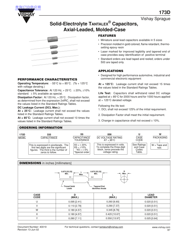 Vishay 173D Data Sheet - Page 1