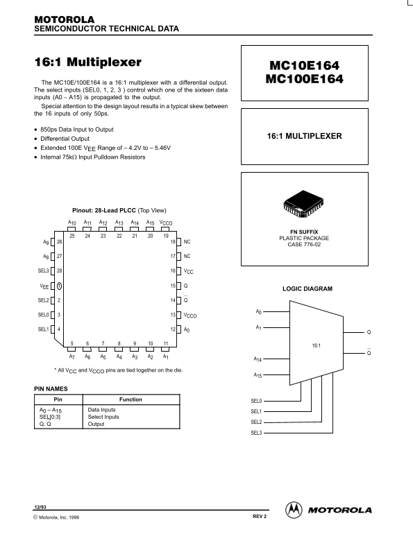 Motorola MC10E164 MC100E164 Data Sheet User Manual - Page 1