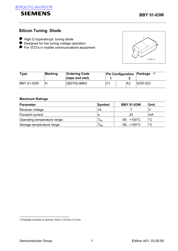 Siemens BBY 51-03W Data Sheet - Page 1