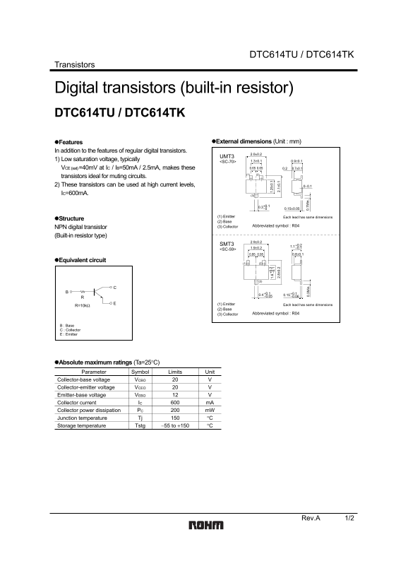 ROHM DTC614TU datasheet specifications manual user guide - Page 1