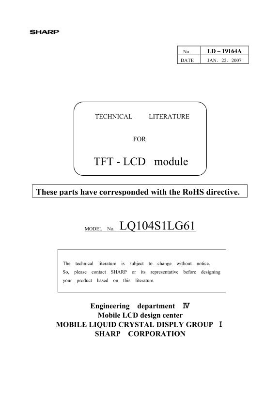 SHARP LD-19164A Data Sheet - Page 1