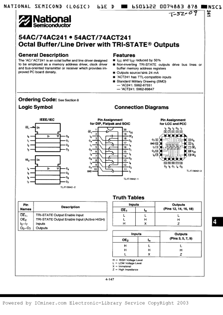 National Semiconductor 54AC 74AC241 54ACT 74ACT241 Data Sheet Manual - Page 1