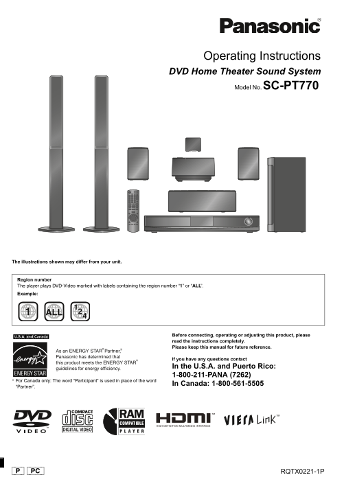 Panasonic SC-PT770 User Guide - Page 1