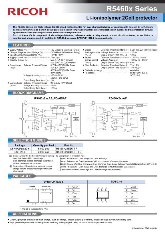 RICOH R5460x Series Li-ion polymer 2Cell Protector Owner's Manual - User Guide - Page 1