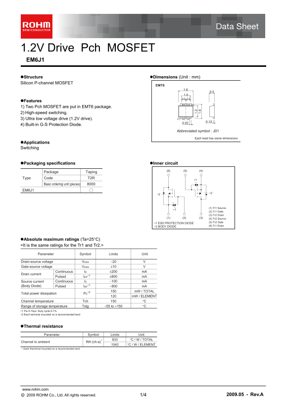 ROHM EM6J1 Data Sheet User Manual - Page 1