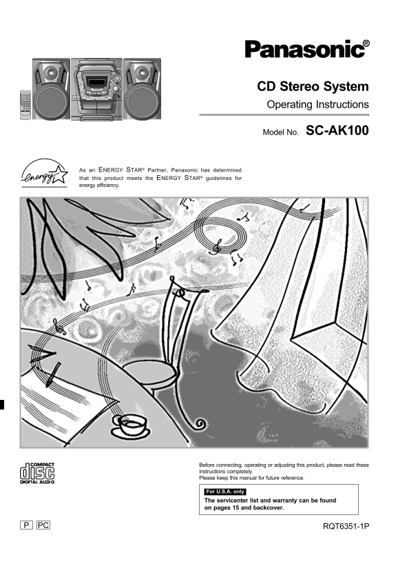 Panasonic SC-AK100 CD Stereo System Operating Instructions - Page 1