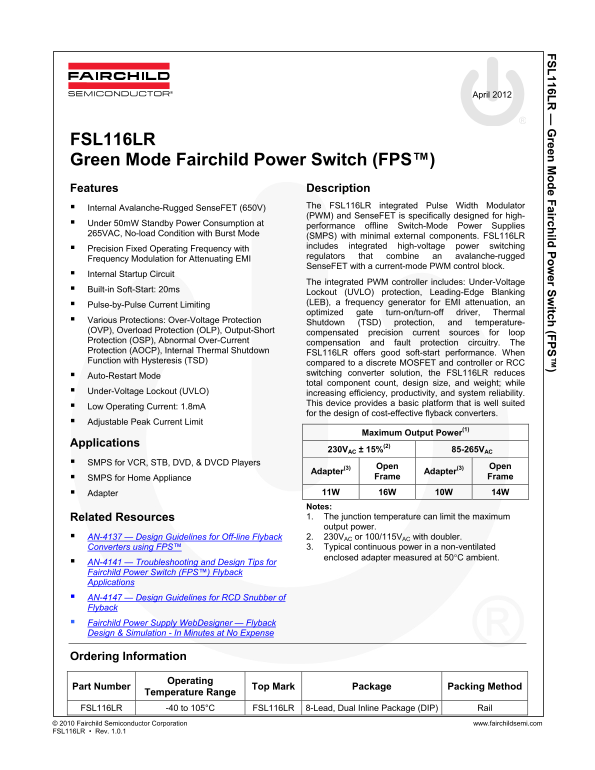 Fairchild FSL116LR Data Handbook - Page 1