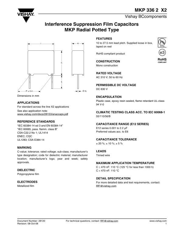 Vishay MKP 336 2 X2 User Guide and Manual - Page 1