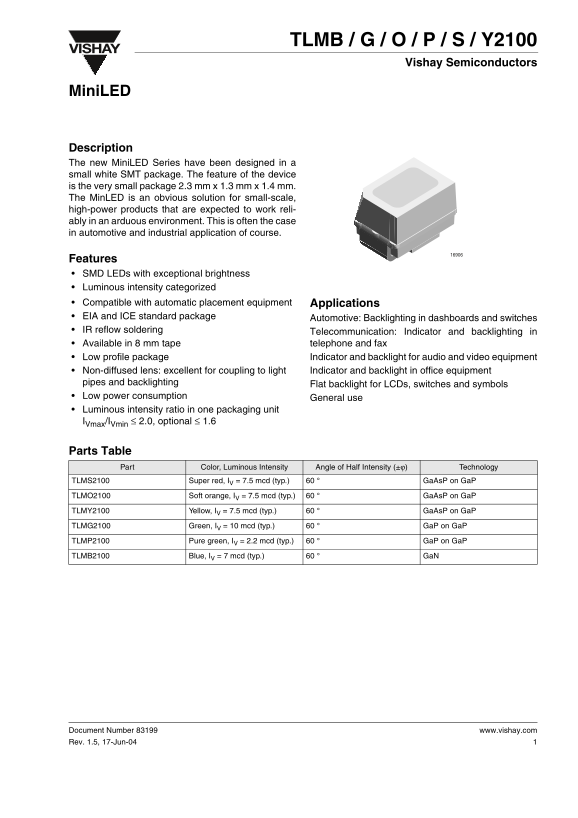 Vishay TLMB G O P S Y2100 User Guide - Page 1