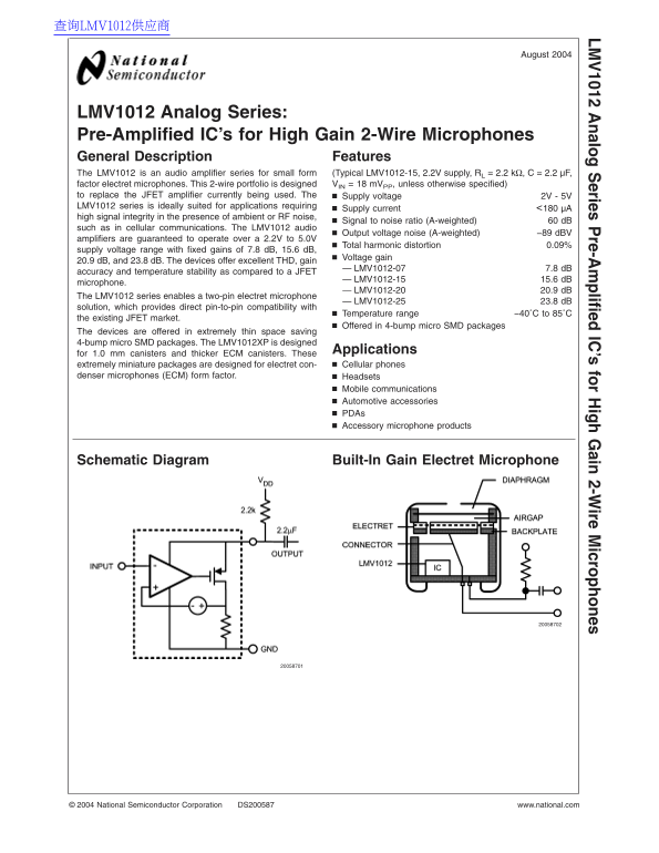 National LMV1012 Analog Series Data Handbook/Manual - Page 1