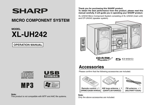 SHARP XL-UH242 Operation Manual - Page 1