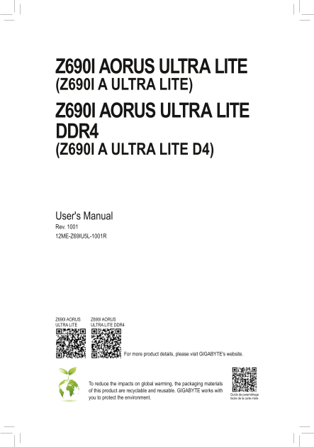 Gigabyte Motherboard Z690I AORUS ULTRA LITE User Manual (rev.1.0) - English (Version 1001) - Page 1