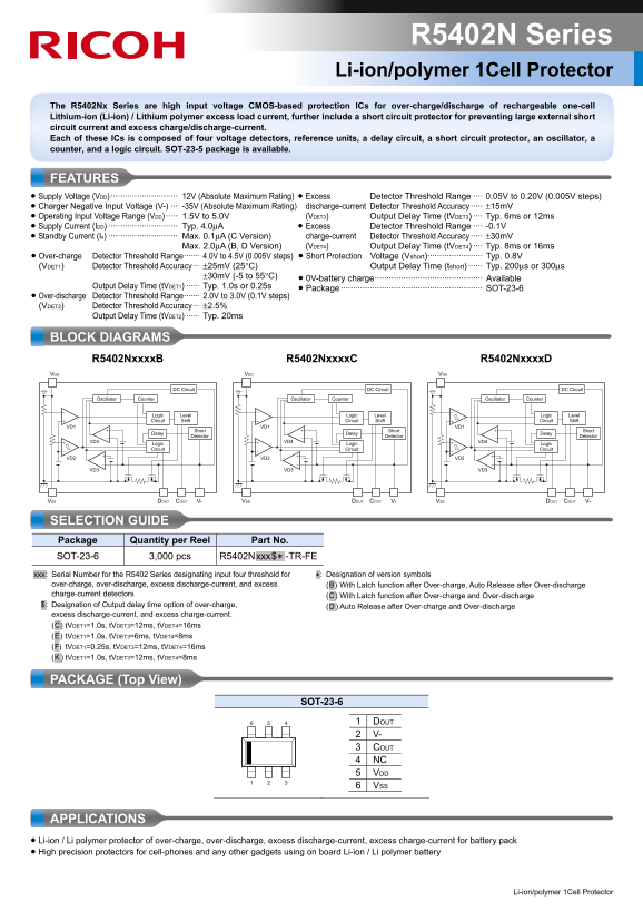 RICOH R5402N Series Li-ion polymer 1Cell Protector User Guide - Page 1
