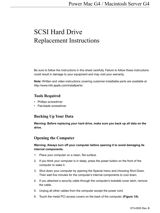 Apple Power Mac G4 & Macintosh Server G4 - SCSI Hard Drive Replacement Instructions - Page 1