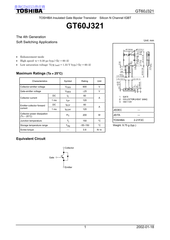 Toshiba CT60J321 Data Sheet - Page 1