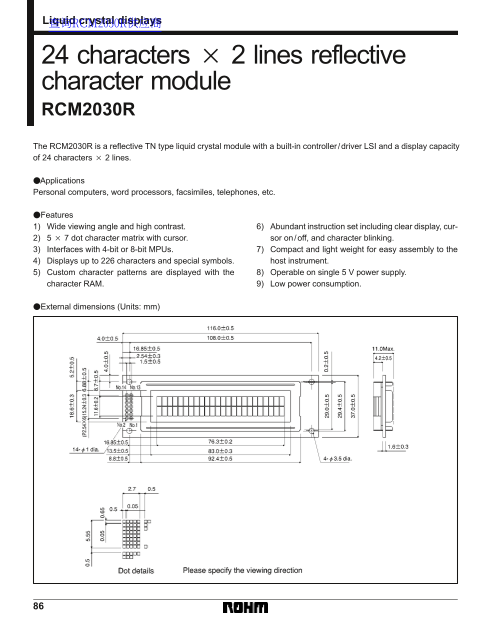 ROHM RCM2030R Data Sheet - Page 1