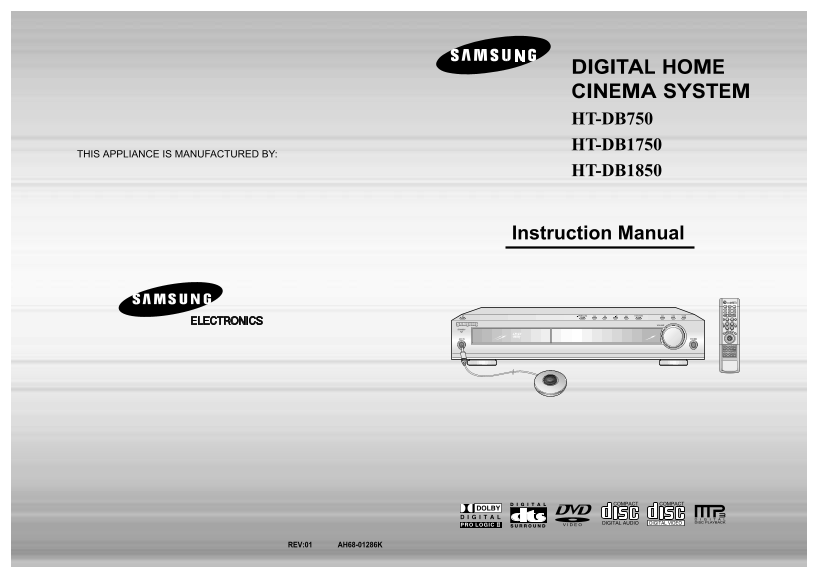 Samsung Home Theater HT-DB1850 User's Manual - Page 1