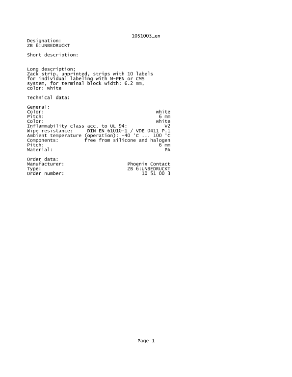 Phoenix Contact Designation ZB 6 UNBEDRUCKT User Guide - Page 1