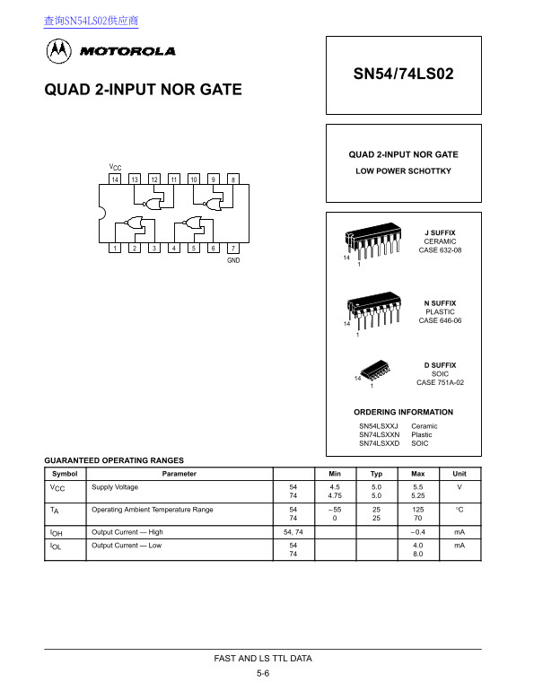 Motorola SN54/74LS02 Data Sheet - Page 1
