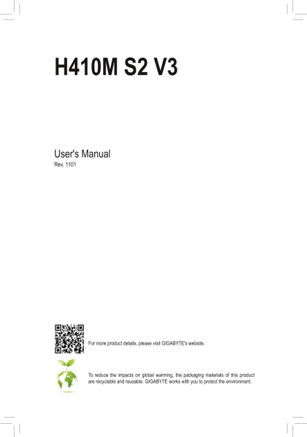 Gigabyte Motherboard H410M S2 V3 (rev.1.1 1.3) User Manual - English (Version 1101) - Page 1