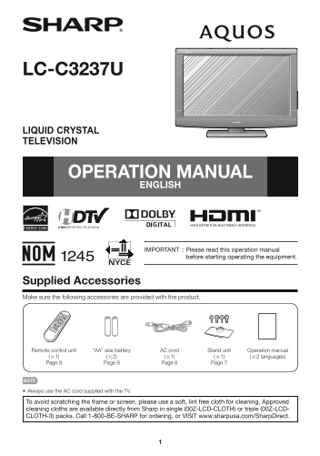 SHARP LC-C3237UT Operation Manual - Page 1