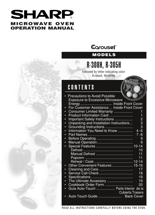 SHARP R-305HK HW & R-308HK HW Operation Manual - Page 1