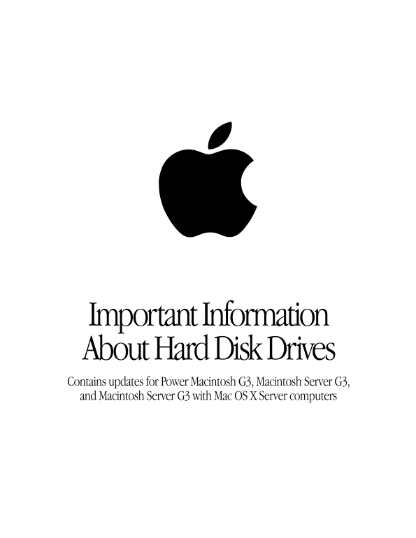 Apple Power Macintosh G3 and Macintosh Server G3  - Important Information About Hard Disk Drives - Page 1