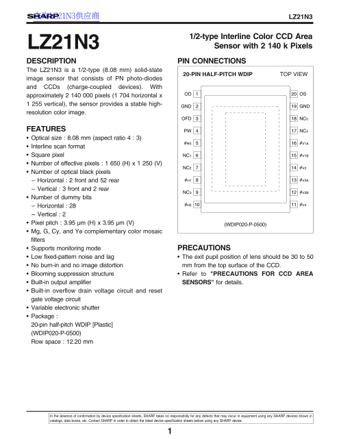 SHARP LZ21N3 User Manual and Data Sheet - Page 1