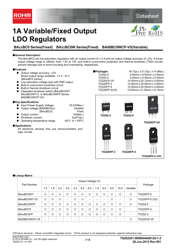 ROHM BA25BC0WT Data Sheet - Page 1