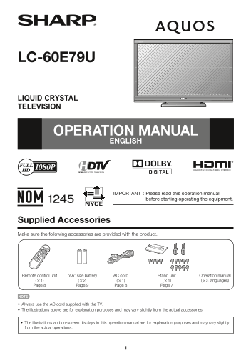Sharp LC-60E79U User Guide - Page 1