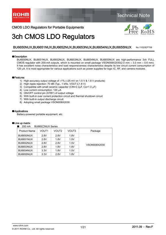 ROHM BU6655NUX Data Handbook/Specifications User Guide - Page 1