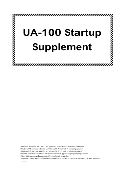 Roland UA-100 USB Audio MIDI Interface Quick Start User Guide - Page 1