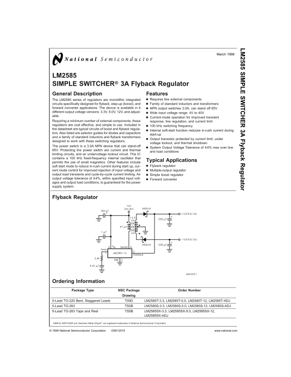 National Semiconductor - LM2585 Simple Switcher 3A Flyback Regulator User Manual - Page 1