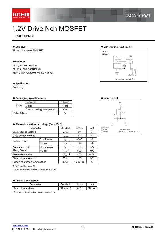 ROHM RUU002N05 Data Handbook - Page 1