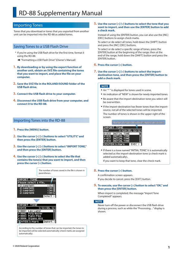 Roland RD-88 Professional Stage Digital Piano - [English] RD-88 Supplementary Manual - Page 1