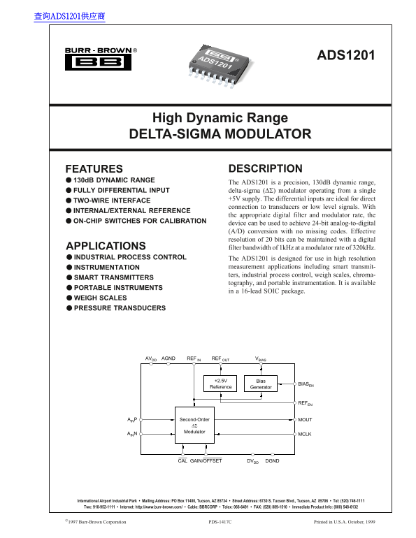 Texas Instruments ADS1201 Data Sheet Manual - Page 1