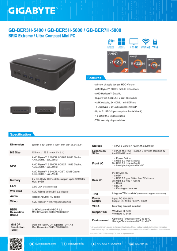 Gigabyte BRIX Mini PC Kit GB-BER3H-5400/5400/5600/5800 - HDD User Manual (Version 1.0) - Page 1