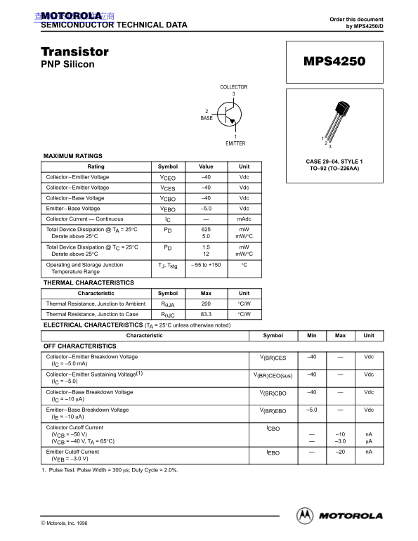 MOTOROLA MPS4250 Data Sheet - Page 1